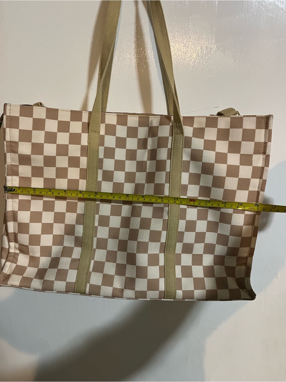 Neutral Checkered Tote Bag - Picture 11 of 15